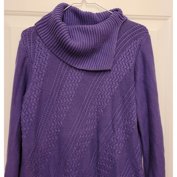 Coldwater Creek Womens L Heavy Cable Knit Sweater Purple Asymmetrical Collar - Picture 1 of 6